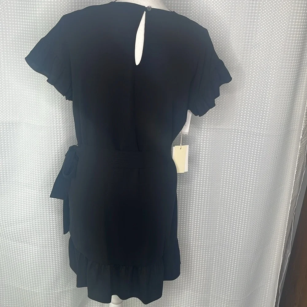 Aritzia Wilfred Ninette Crepe Faux Wrap Mini Dress Ruffles Black NWT Sz XS